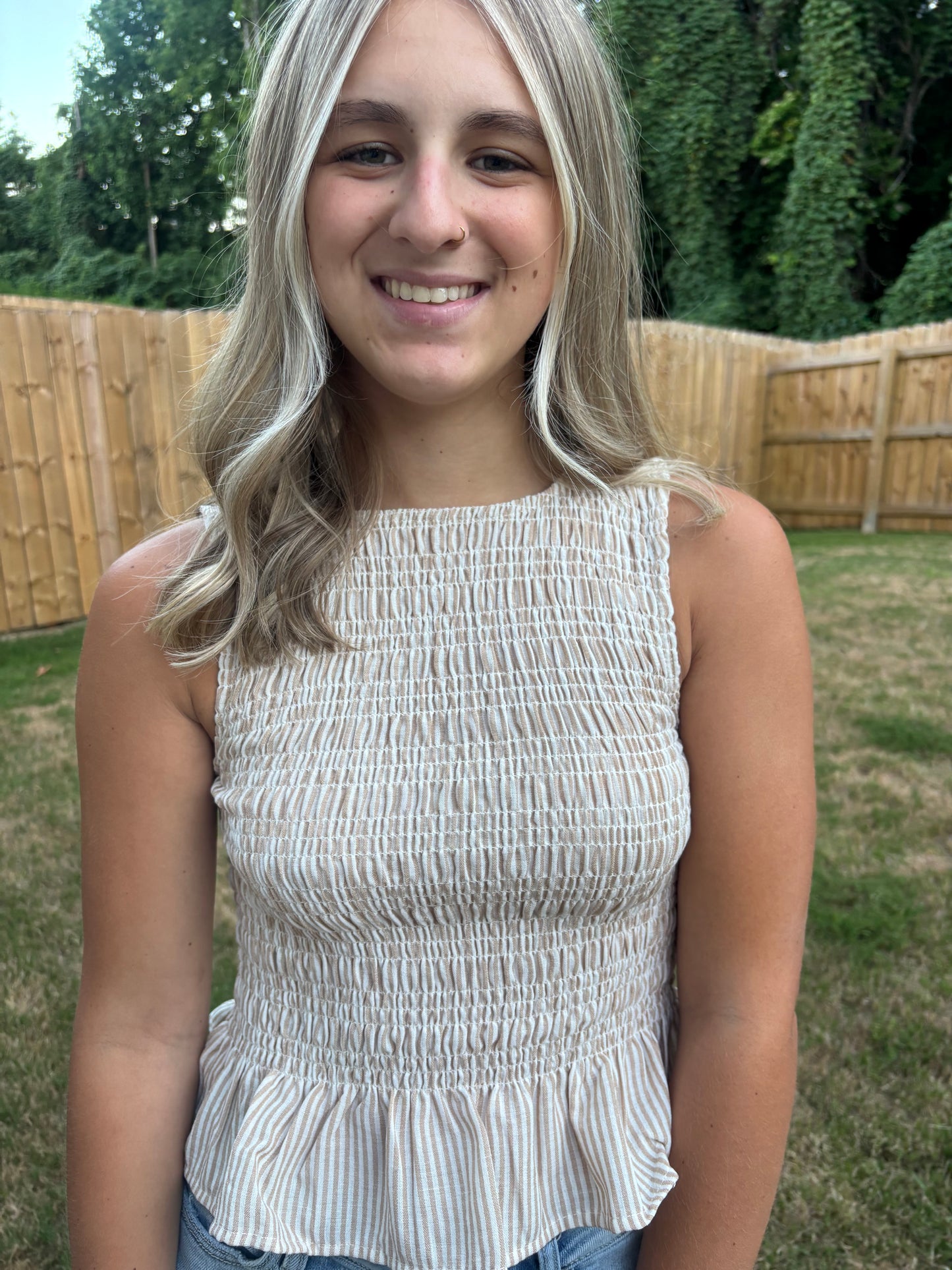 Sleeveless Smocked Blouse