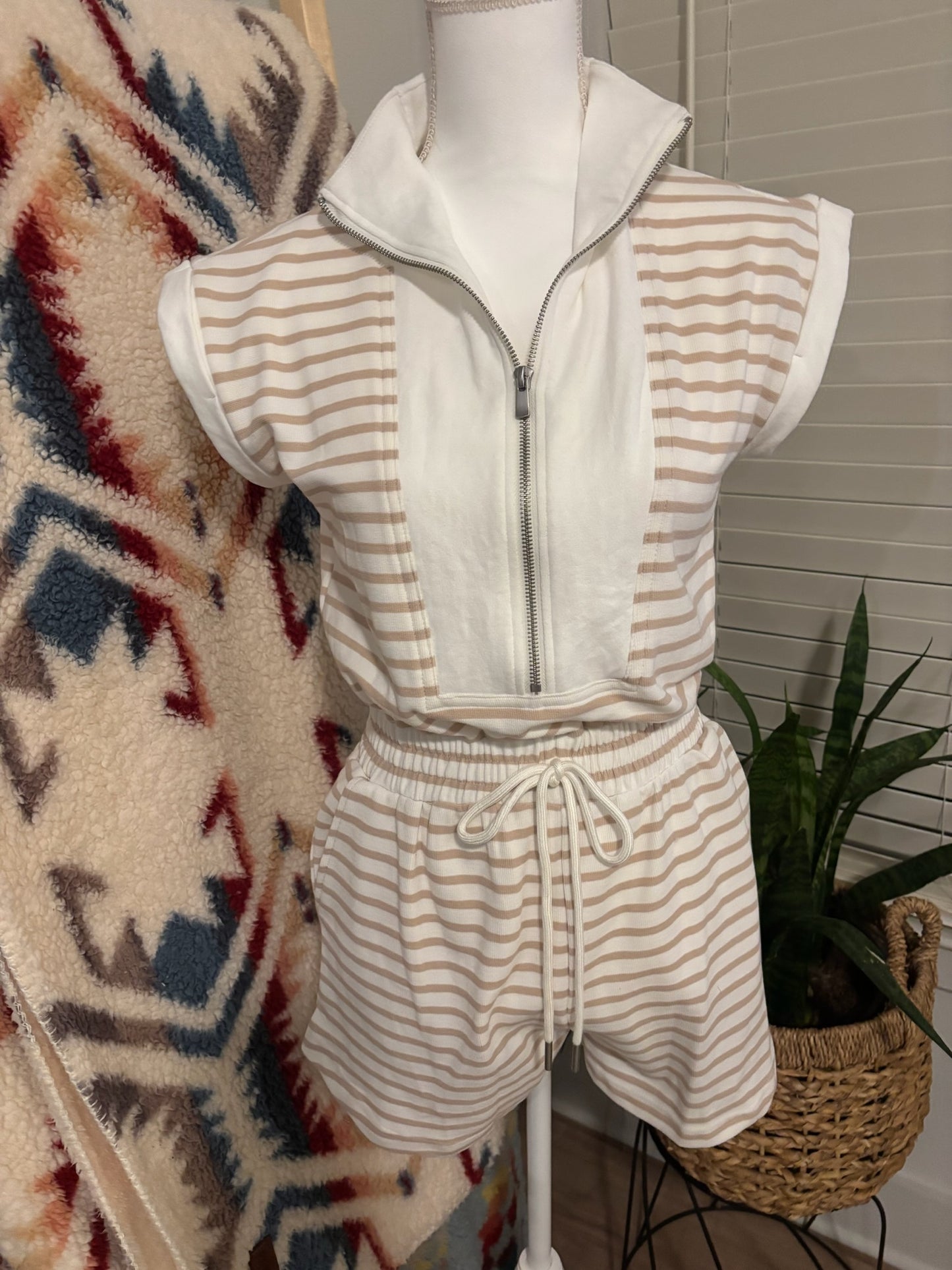 Beige Zip Romper