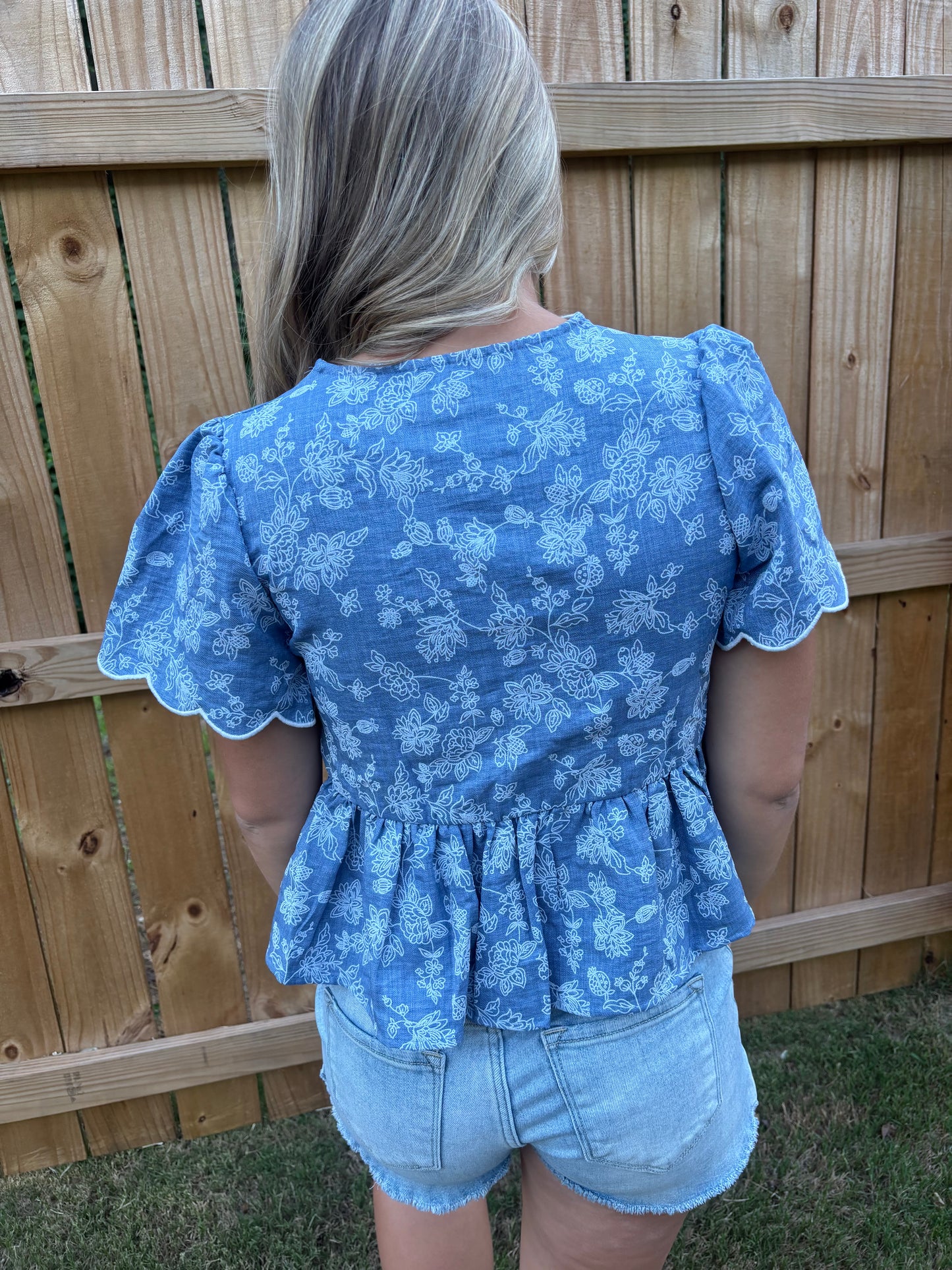Denim floral tie top