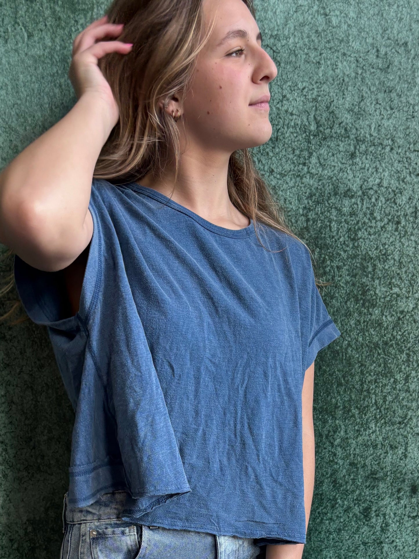 Navy back cut out shirt