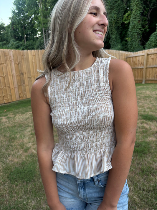 Sleeveless Smocked Blouse