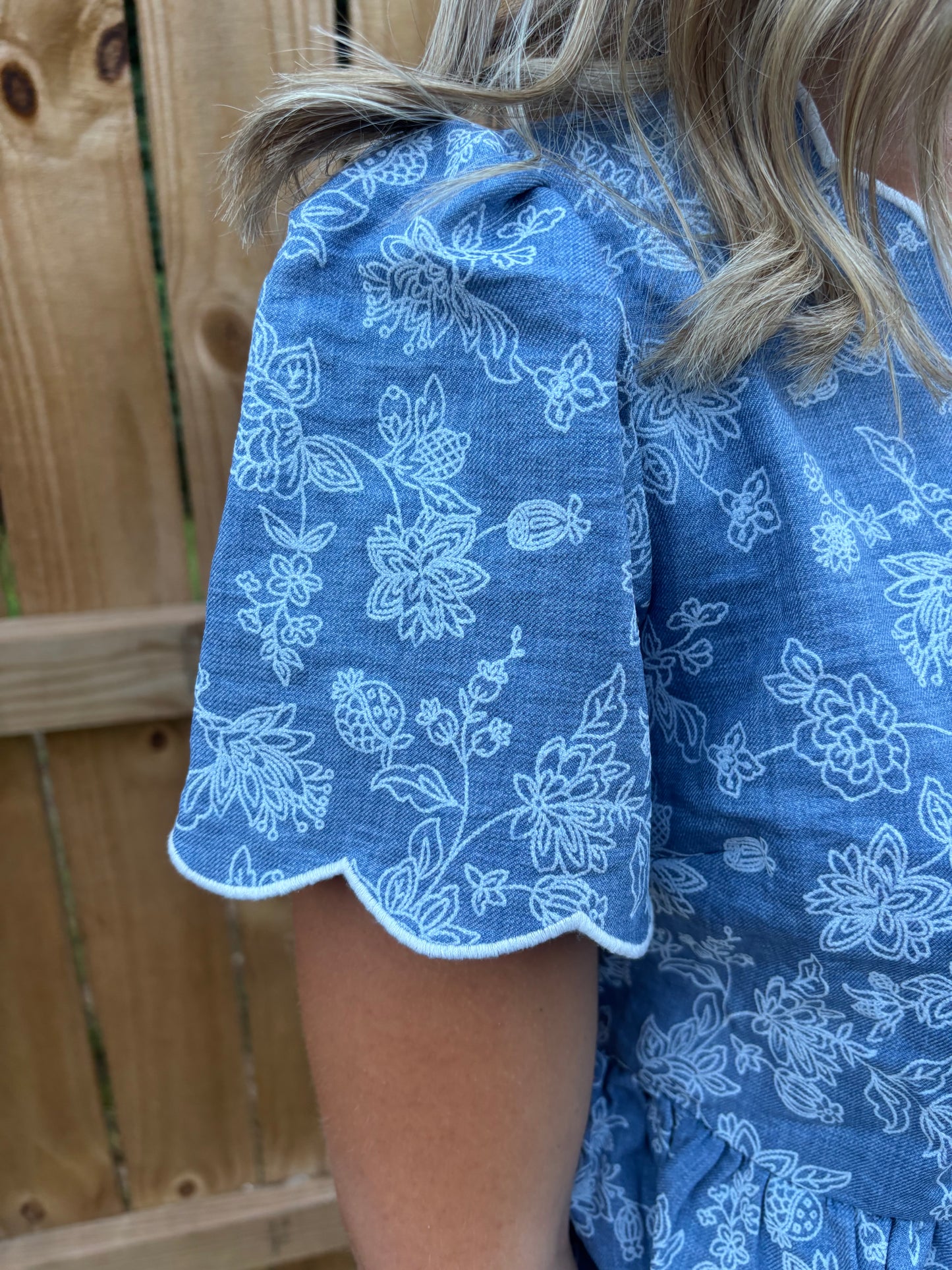 Denim floral tie top