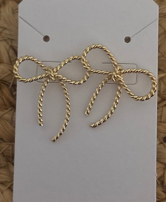 Gold omega chain round bow earrings