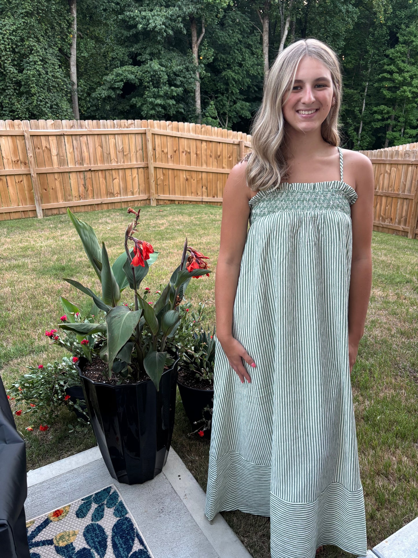 Green Embroidered Smocked Dress
