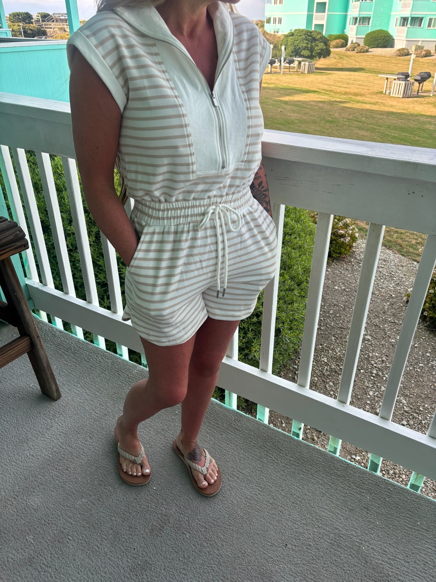Beige Zip Romper