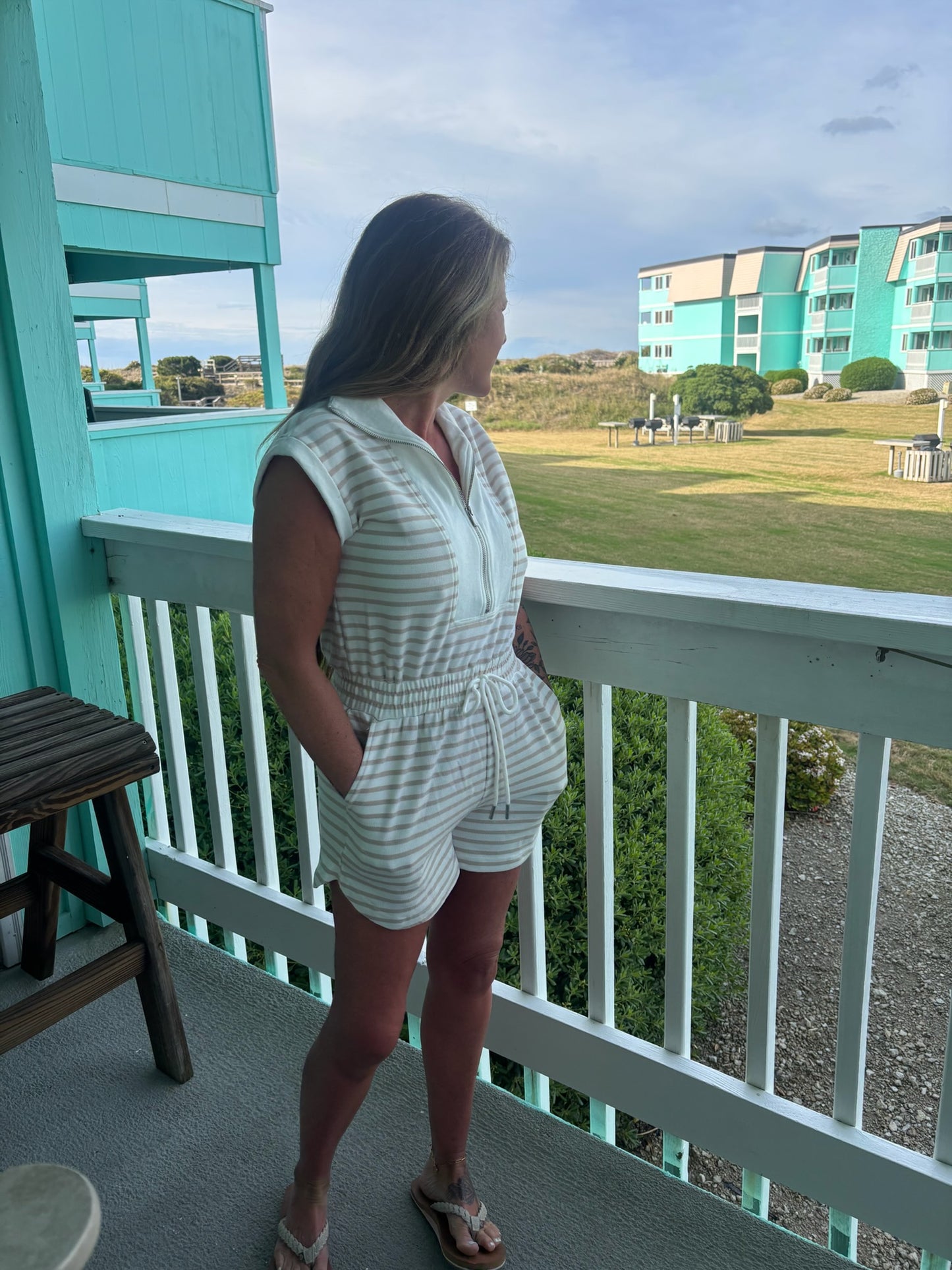 Beige Zip Romper