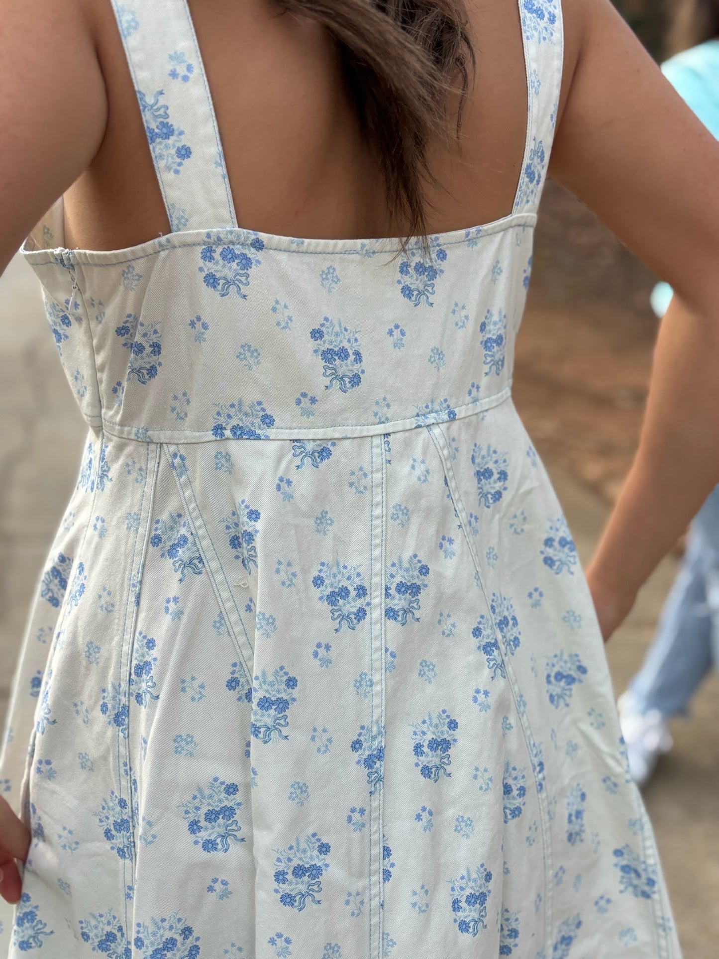 White Floral denim dress