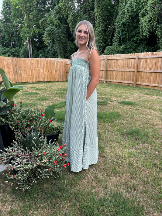 Green Embroidered Smocked Dress