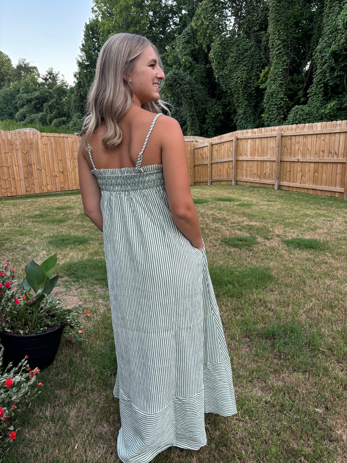 Green Embroidered Smocked Dress