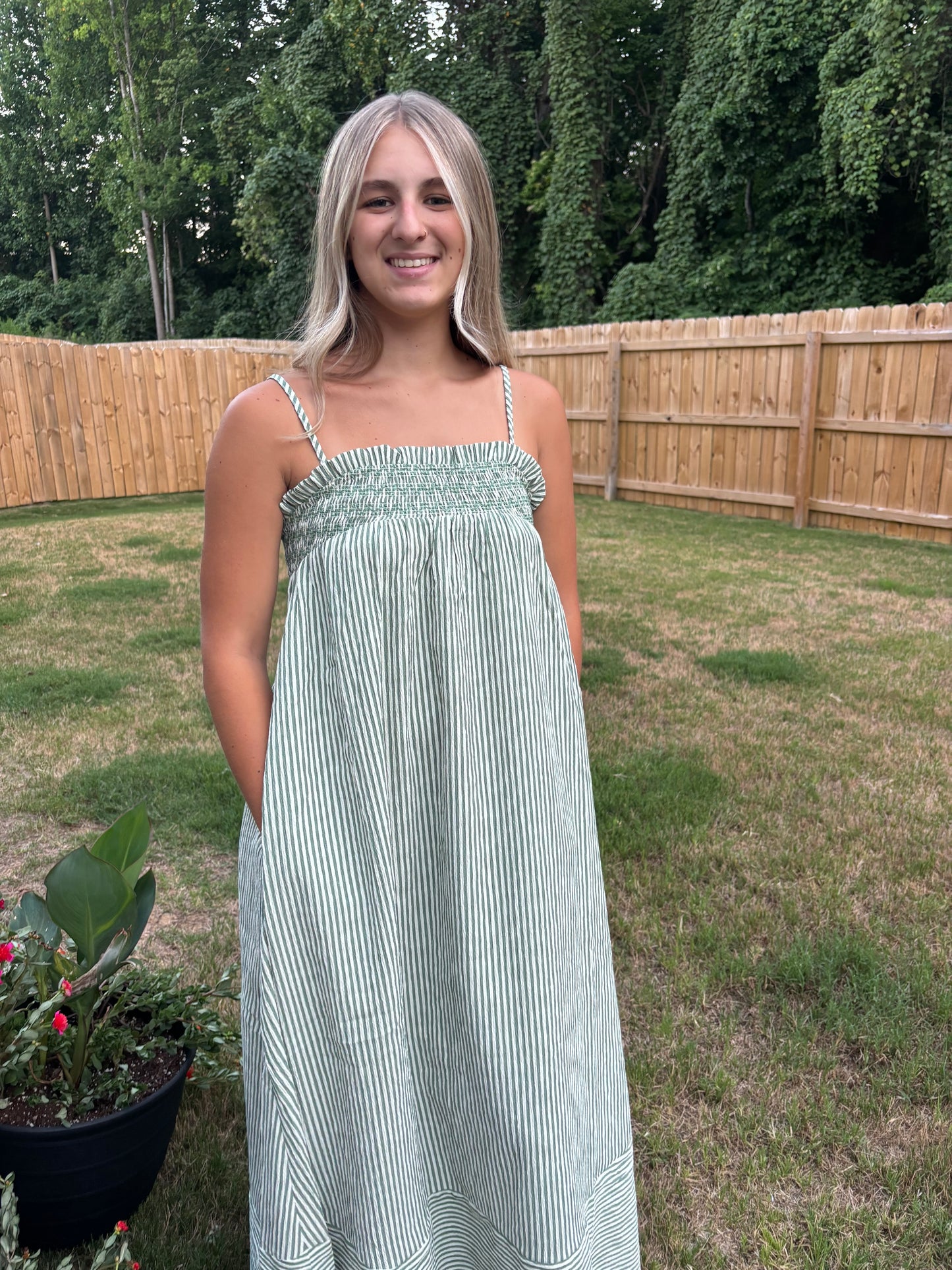 Green Embroidered Smocked Dress