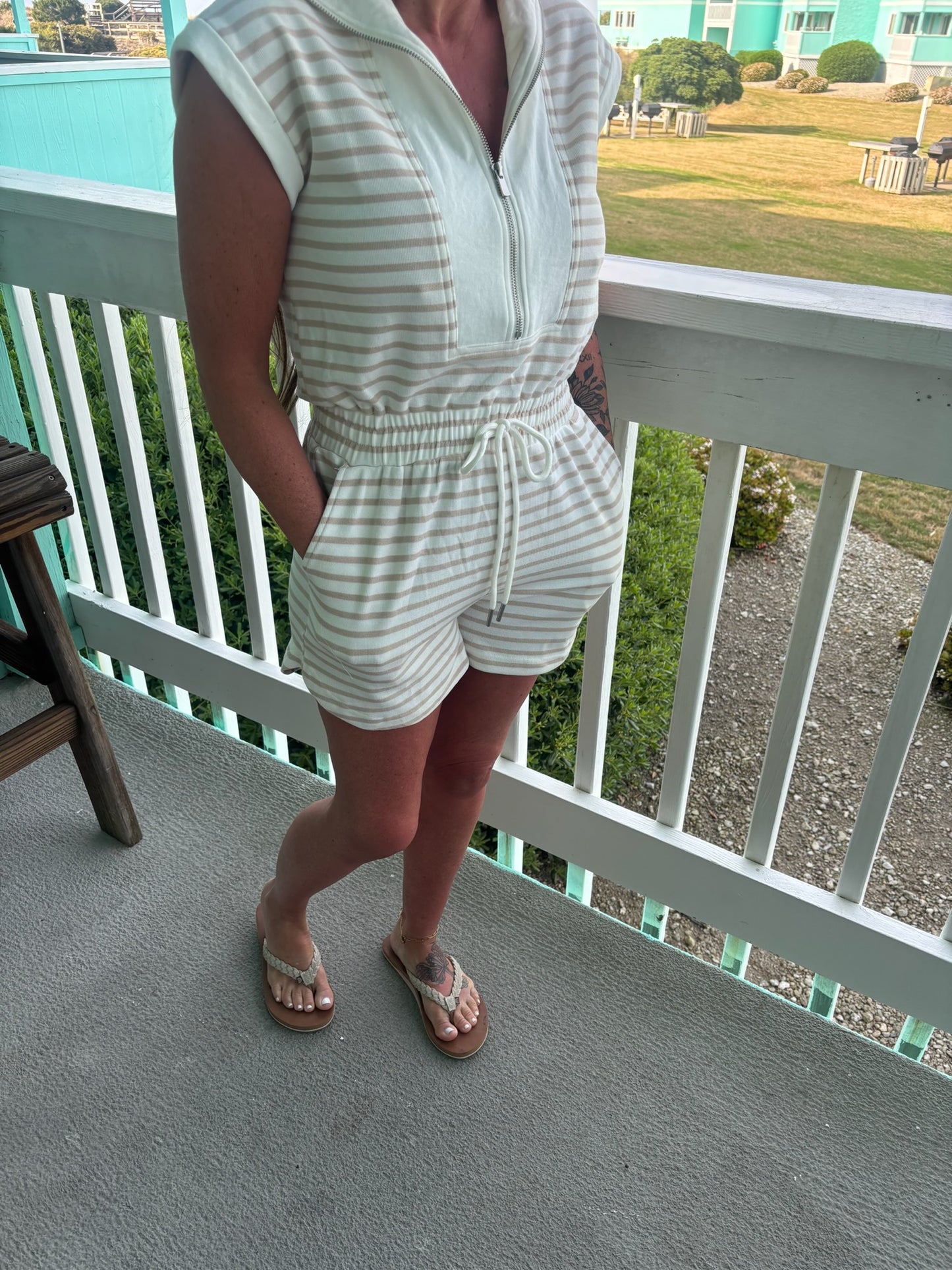 Beige Zip Romper