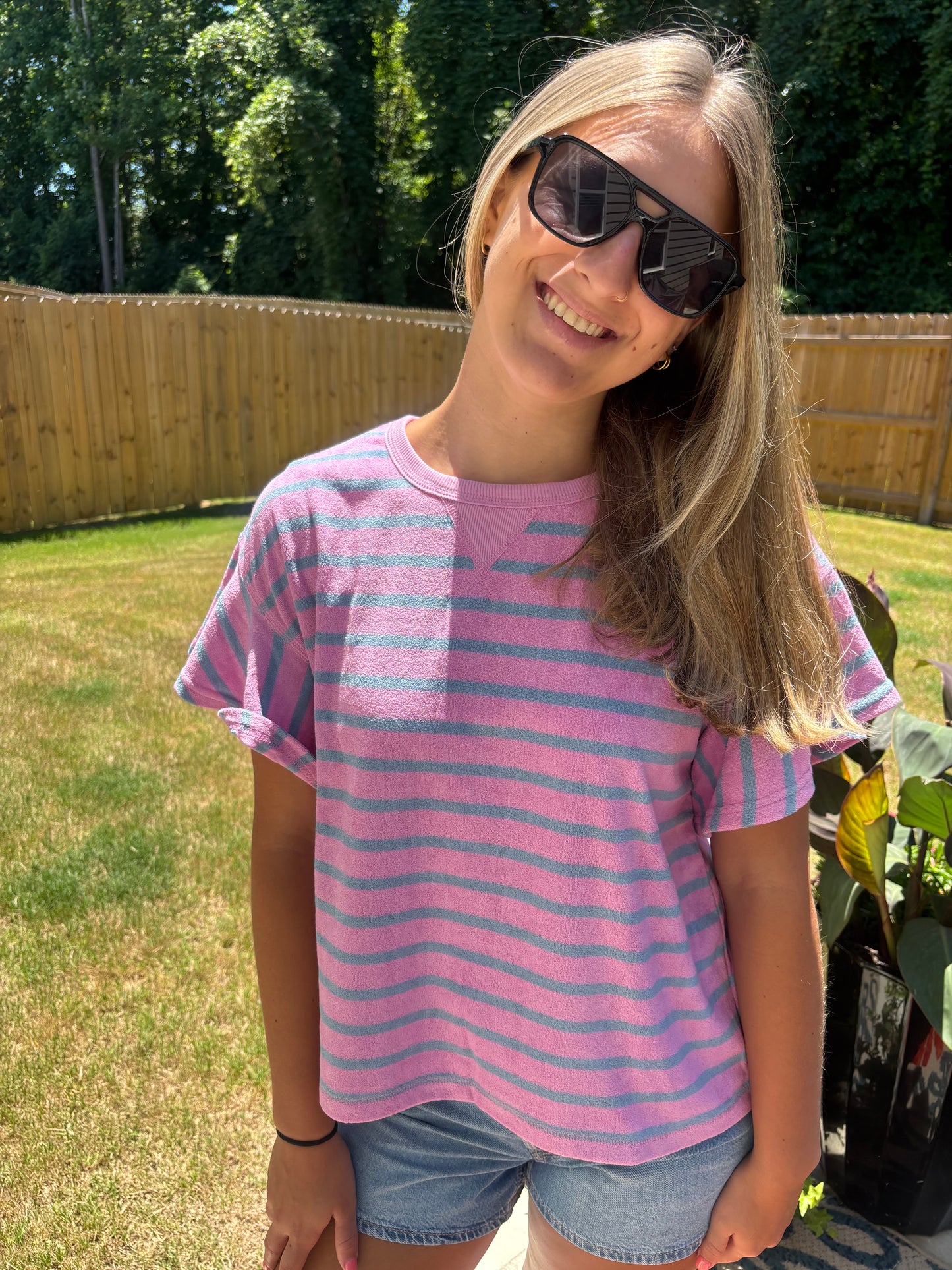 Pink & Blue Stripped Top
