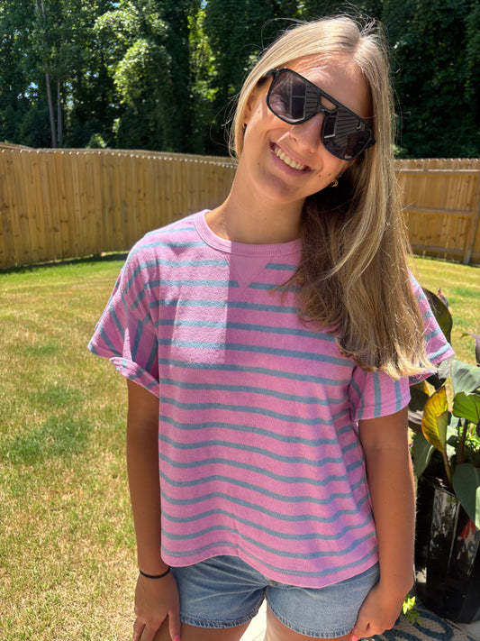 Pink & Blue Stripped Top